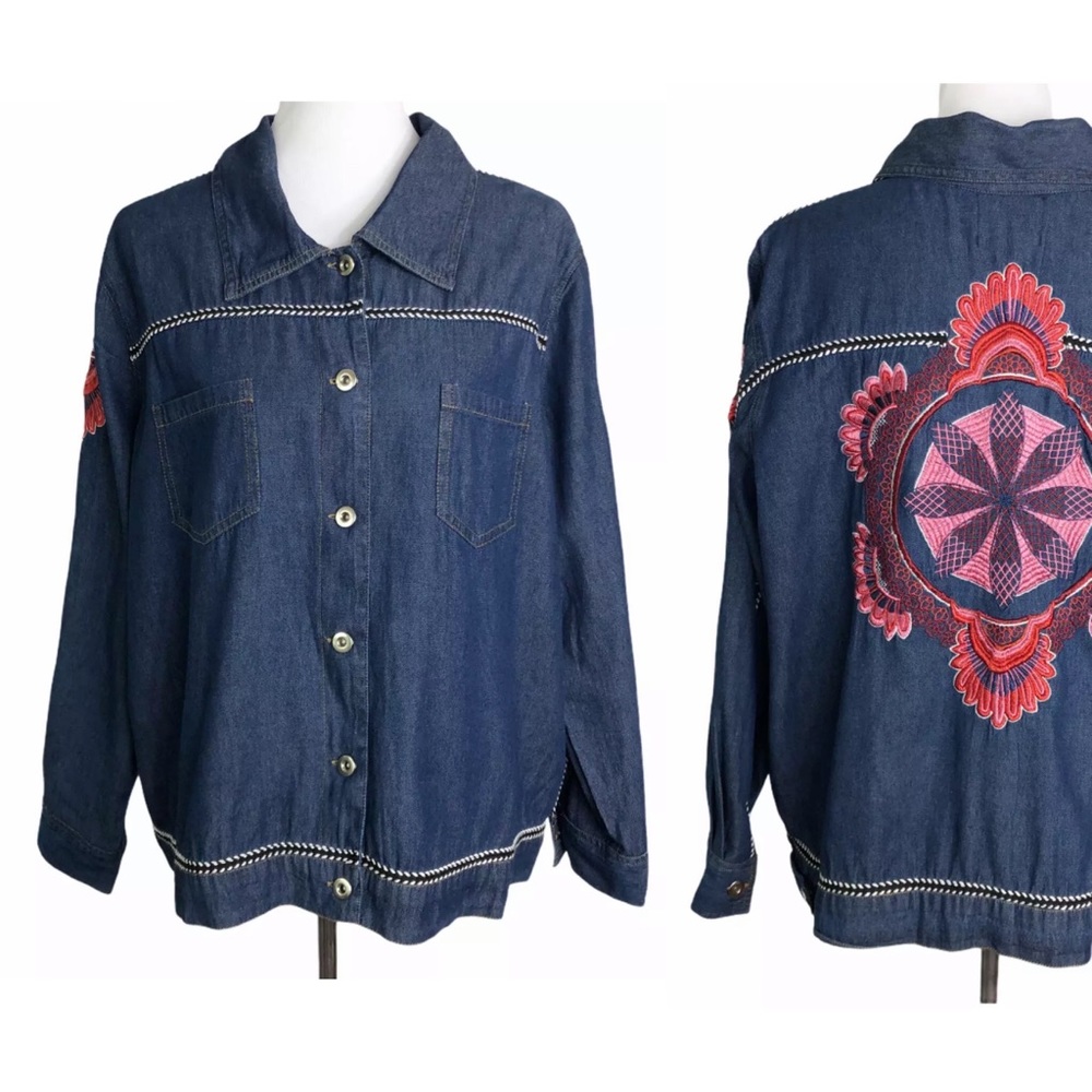 Curations Embroidered Denim Jacket Lightweight 1X